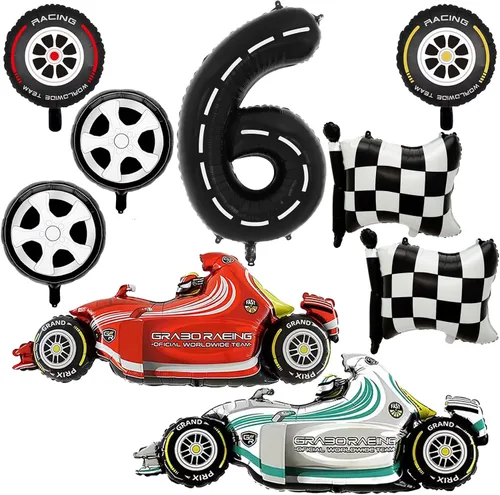 Vista 8 de Globos de Auto de Carreras, Decoraciones de Fiesta de Cumpleaños de Auto de Carreras de 43 Pulgadas, Globos de Papel de Aluminio