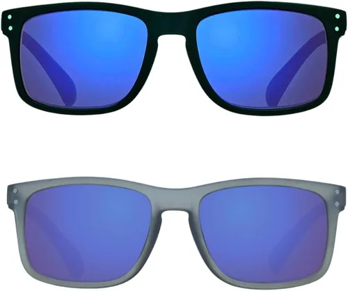 Vista 11 de proSPORT Lentes de sol de lectura para lectores con montura de cuerno con lentes de espejo azul para hombres y mujeres, no bifocales