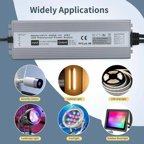 Vista 4 de Fuente de alimentación LED 12 V 400 W IP67 controlador LED impermeable 100-240 V CA a 12 V CC 33.3 A transformador de bajo voltaje convertidor