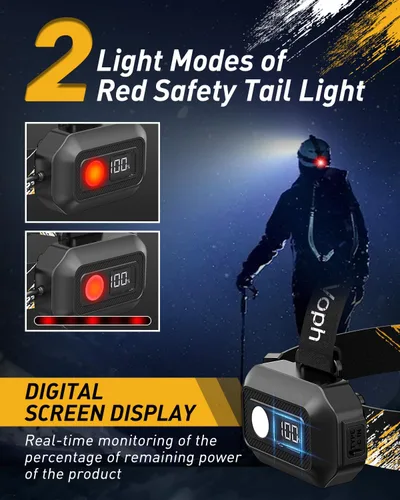 Vista 5 de Linterna frontal recargable, lámpara de cabeza súper brillante, 12 modos de luz de cabeza con sensor de movimiento, lámparas de cabeza impermeables