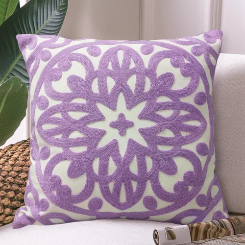 Vista 10 de Alysheer Funda de almohada decorativa bordada de 18 x 18 pulgadas, acogedora y fresca funda de cojín bohemia con diseño de mandala chic de punto