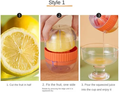 Vista 4 de Exprimidor manual de limón, 2 piezas de exprimidor de naranja cítrico con vaso de plástico, prensa de frutas fácil de usar para bar y hogar