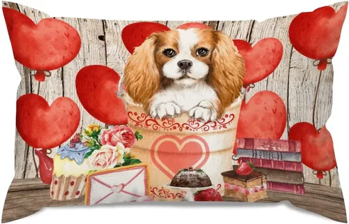 Vista 30 de Fundas de almohada lumbar con textura de madera rústica para perro en cubo, diseño de corazón rojo para el día de San Valentín, fundas de almohada