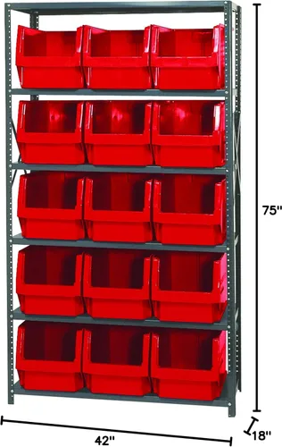 Vista 211 de Quantum QSBU-245BK Heavy Duty Shelving Unit with (7) Shelves and (24) QUS245 Black Bins for Garage Warehouse Storage Distribution 400 lb Load