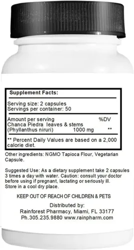 Vista 3 de Chanca Piedra Stone Breaker - 100 cápsulas vegetarianas, 500 mg Hierba entera silvestre de la selva amazónica