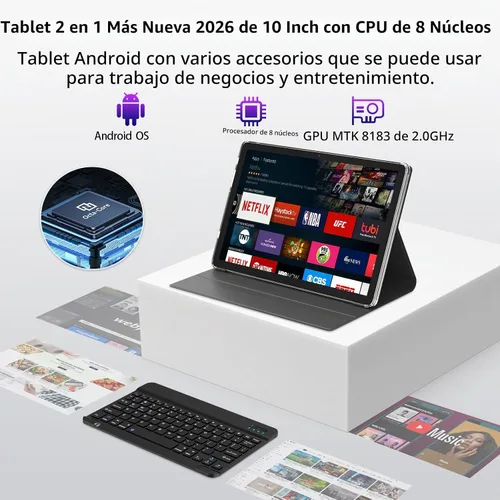 Vista 2 de EITOMIN Tablet Android 2026 Última tableta de 10 pulgadas con teclado, 128 GB ROM 16 GB RAM TF1TB Expand, Octa-Core, 5GWiFi, 1080FHD, Negro