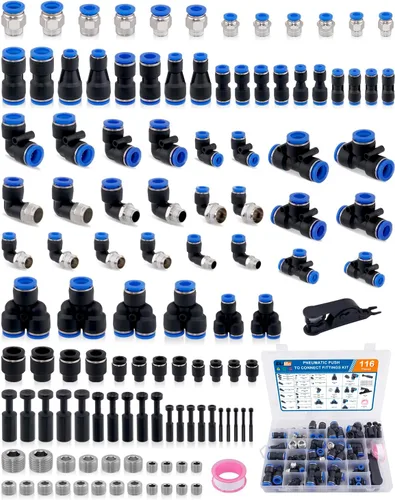 Vista 22 de 32 piezas de accesorios de línea de freno de aire de latón DOT surtido de 1/4" 3/8" 1/2" kit de accesorios de línea de aire de empuje para conectar