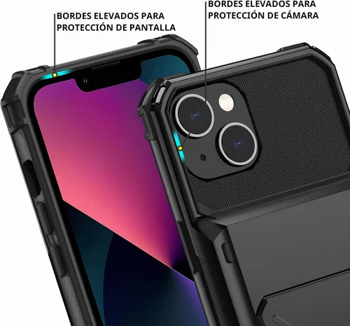 Vista 4 de Nvollnoe Funda para iPhone 13 con tarjetero [almacena 5 tarjetas] Funda tipo cartera de doble capa resistente a prueba de golpes con ranura oculta