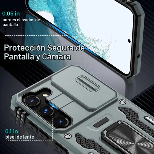Vista 6 de DEERLAMN Funda para Samsung Galaxy S23+ Plus con cubierta deslizante para cámara+protector de pantalla (1 paquete), soporte giratorio con anillo