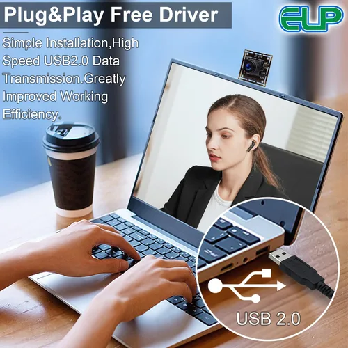 Vista 7 de ELP Cámara USB de poca luz 2MP 1080P Sony IMX323 Sensor USB Módulo de cámara USB con micrófono, lente gran angular de 0.000 in, placa de cámara web