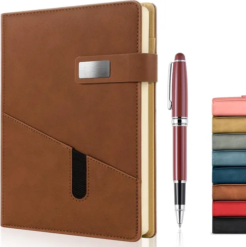 Vista 11 de Cuaderno A5 en blanco, cuaderno de bocetos de cuero de tapa dura recargable con bolsillo y hebilla magnética, 240 páginas gruesas de viaje
