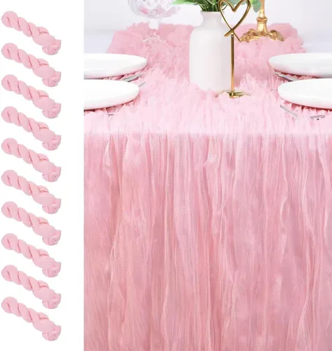 Vista 7 de Camino de mesa de estopilla para el día de San Valentín, 10 pies, estilo bohemio, gasa rústica, camino de mesa para baby shower, boda, fiesta