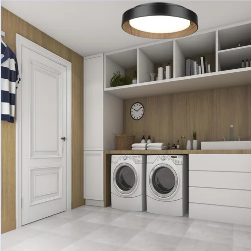 Vista 7 de Lámpara de techo empotrada con acento de madera, LED de 13 pulgadas, color negro, con veta de madera, 24 W, regulable 5CCT lámpara de techo