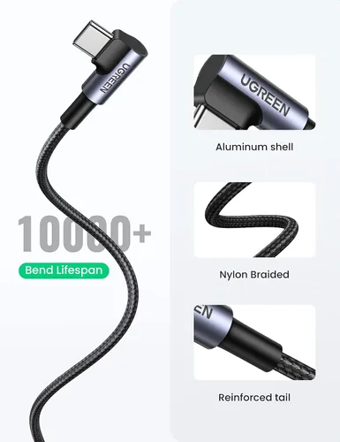 Vista 6 de UGREEN Cable USB C de ángulo recto, cable USB A a USB C de 90 grados tipo C compatible con iPhone 16/16 Plus/16 Pro/16 Pro Max/15, Galaxy