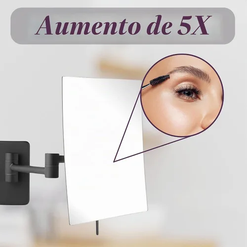 Vista 5 de JERDON Espejo de maquillaje de montaje en pared con aumento 5X - Espejo rectangular de 8.75 x 6.5 pulgadas que se extiende 14 pulgadas - Acabado