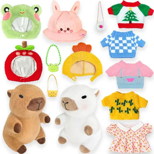 Vista 4 de 2 Peluches de Capibara con 13 piezas de ropa y accesorios, juguetes de peluche de animales rellenos para vestir capibara, lindos peluches de 10.2
