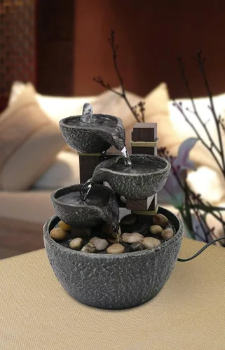 Vista 4 de Nature's Mark Fuente de agua de mesa con niveles de 7 pulgadas de alto con rocas naturales de río (cable de alimentación adjunto)