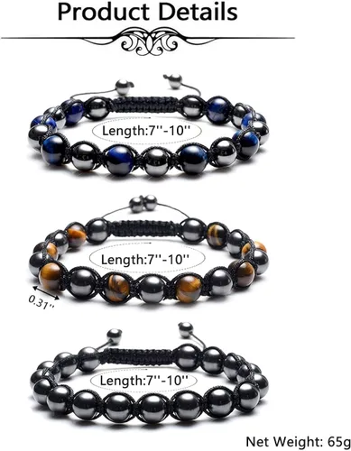Vista 6 de Top Plaza Pulsera de eslabones trenzados ajustables para hombres y mujeres con energía curativa de ojo de tigre natural, piedras magnéticas