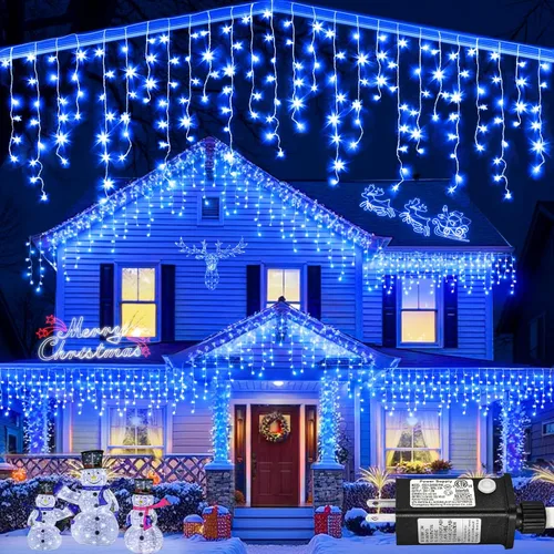 Vista 13 de Luces de carámbano, luces de Navidad de 33 pies con 400 LED, 75 caídas, 8 modos, enchufable e impermeable, para festividades, boda, fiesta, hogar