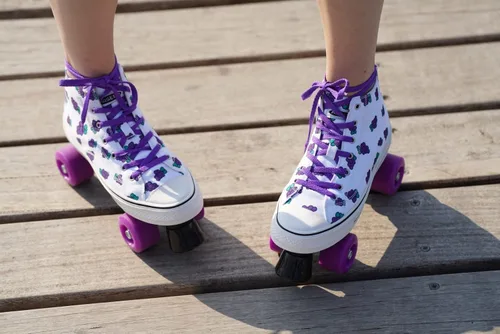 Vista 5 de Women's Roller Skates - Ladies Canvas Roller Skates for Women Fruit Pattern Theme Design - Four Wheel High Top Sneaker Style (Grape, 9.5#)