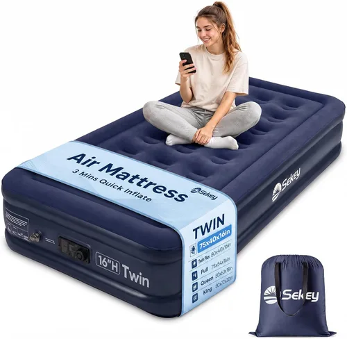 Vista 13 de Sekey Colchón de aire completo con bomba incorporada, cama de aire elevada Negro