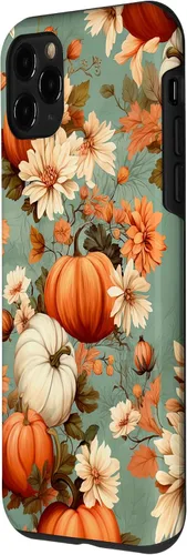 Vista 2 de Funda con temática de otoño para iPhone 11 Pro, diseño vintage de calabaza y calabaza para mujer