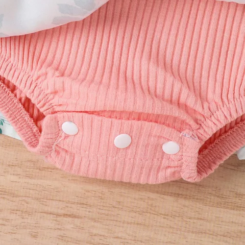 Vista 7 de Traje de verano para bebé recién nacido, ropa floral de manga corta con volantes, diadema