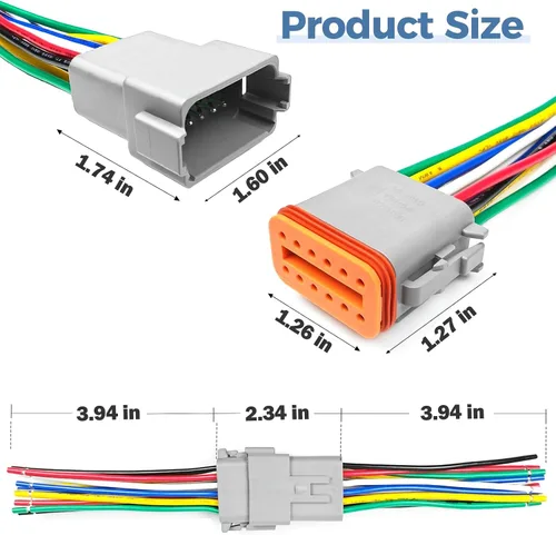Vista 2 de Kit de 6 cables Deutsch DT de 12 pines gris macho hembra arnés de cableado Deutsch Pigtail 12 vías de cable impermeable conector eléctrico
