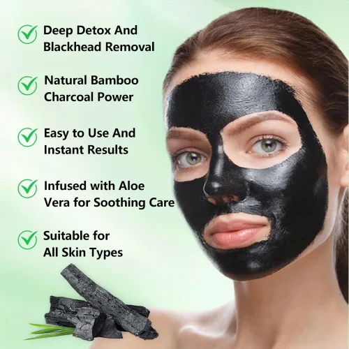 Vista 4 de Máscara facial de carbón para removedor de puntos negros, aloe vera y carbón de bambú, tira removedor de puntos negros para todo tipo de piel, tiras