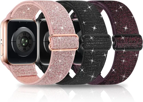 Vista 10 de Paquete de 3 bandas elásticas brillantes compatibles con Apple Watch Band de 1.99 pulgadas, 1.49 pulgadas, 1.57 pulgadas, 1.57 pulgadas, 1.61