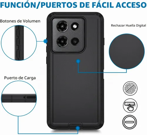 Vista 5 de Funda para Motorola Moto Edge 5G 2025, funda de teléfono resistente a prueba de golpes resistente protectora, 3 en 1 cubierta de parachoques (negro)