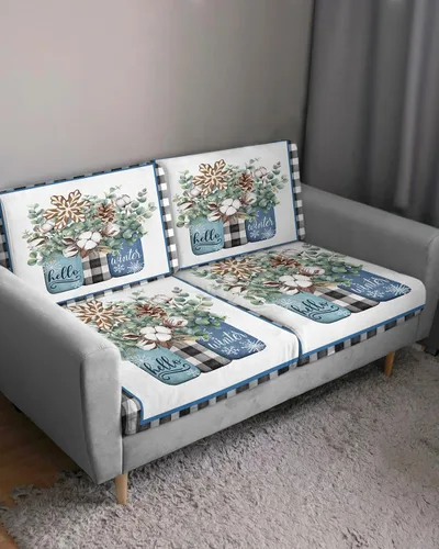 Vista 3 de Fundas de cojín elásticas de Navidad para sofá, seccional, individual, en forma de T, protector para muebles con parte inferior elástica, diseño