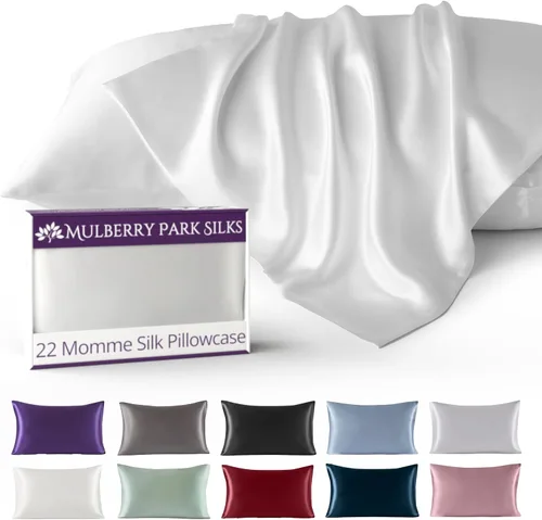 Vista 13 de Mulberry Park - Funda de almohada 100% seda, 22 mommes, seda de morera grado 6A, cierre de sobre profundo, color negro/estándar (20 x 26 pulgadas)