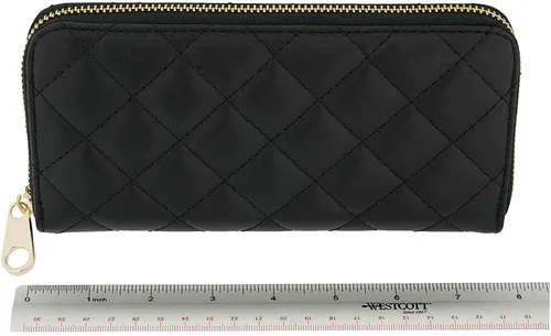 Vista 6 de Fioretta Cartera acolchada de cuero genuino italiano para mujer, organizador de tarjetas de crédito, color negro, Negro, Cartera con cremallera