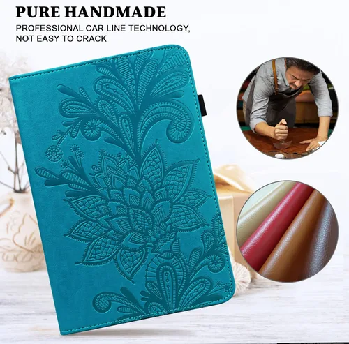 Vista 5 de Amazon Kindle Fire HD 8 8ª/7ª/6ª generación 2016/2017/2018, diseño de flores de encaje en relieve de piel sintética, a prueba de golpes, con soporte