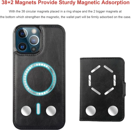 Vista 3 de Bocasal Funda tipo cartera para iPhone 13 Pro Max compatible con MagSafe magnético RFID bloqueo desmontable de piel sintética de alta calidad