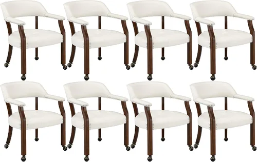 Vista 26 de LEEMTORIG Juego de 2 sillas de comedor con ruedas y brazo, sillas de comedor grandes con ruedas, silla de mesa de póquer de madera maciza, 26