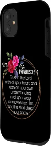 Vista 2 de Funda para iPhone 11 Proverbios 3:5-6 con versículo bíblico religioso cristiano para hombres y mujeres