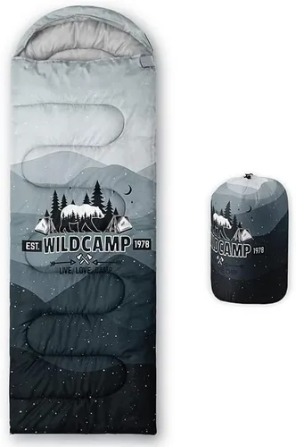 Vista 21 de Saco de dormir para adultos y niños, furgoneta de campamento de montaña verde, ligero, cálido, portátil, para interiores y exteriores, impermeable