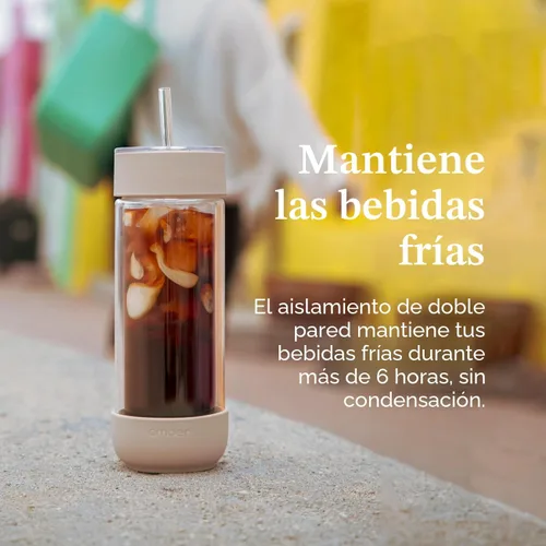 Vista 2 de Ember Vaso frío de 16 onzas – Taza de café helado de vidrio aislado con popote y tapa a prueba de derrames, mantiene las bebidas frías, elimina