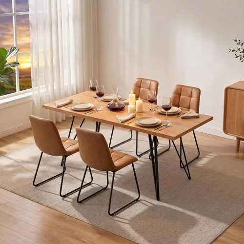 Vista 5 de HIPIHOM Mesa de comedor extensible para 4-6, de 55 a 71 pulgadas para espacios pequeños Mesa de roble