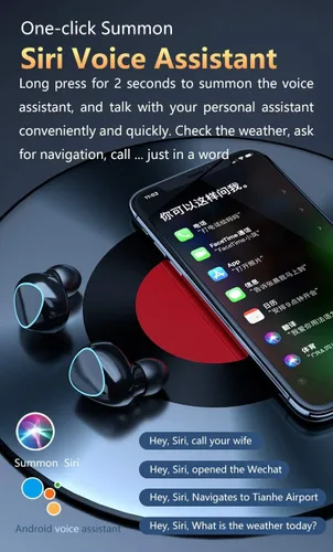 Vista 4 de BD&M - Auriculares inalámbricos con Bluetooth 5.0, auriculares estéreo TWS con pantalla LED inteligente, estuche de carga impermeable integrado