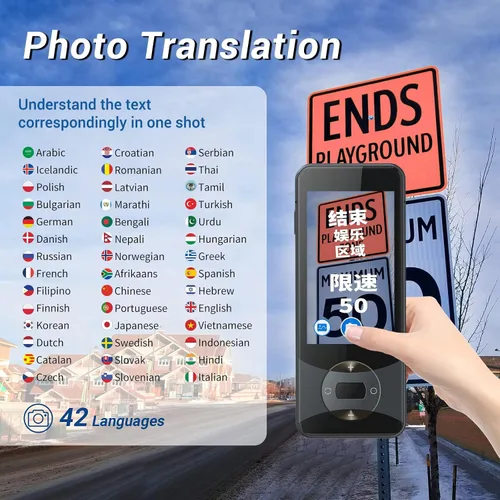 Vista 4 de Anfier Dispositivo de traductor de idiomas 144 idiomas AI traductor de voz W10 con pantalla táctil de 3.0 pulgadas, traducción de imágenes