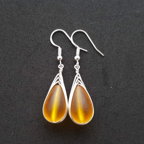 Vista 43 de Yinahawaii Handmade Sea Glass Earrings, Hawaiian Jewelry, Wire Braided Earrings Teardrop Earrings, Beach Jewelry Sea Glass Jewelry For Women Cobalt
