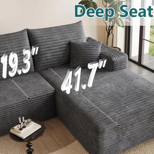 Vista 6 de Sofá modular de 95 pulgadas, sofá de nube en forma de L sin hueso con diván, asiento profundo tapizado de pana de espuma viscoelástica, no requiere
