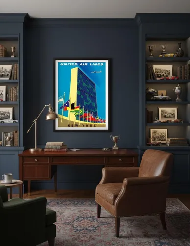 Vista 4 de United Nations Building New York - United Air Lines - Vintage Airline Travel Poster by Joseph Binder c.1957 - Master Art Print (Unframed) 6in x 9in