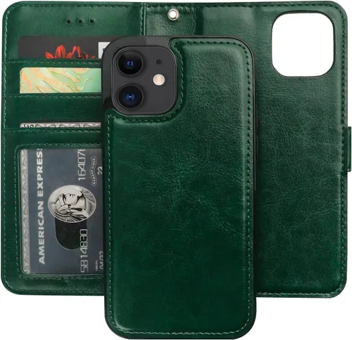 Vista 13 de Bocasal Funda tipo cartera compatible con iPhone 12 e iPhone 12 Pro con soporte para tarjetas de cuero PU magnética desmontable con soporte plegable