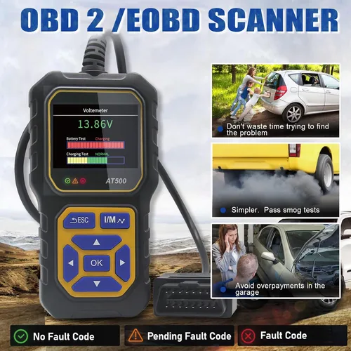 Vista 3 de Lector de código de escáner OBD2 para automóvil AT500, lector de código de falla del motor, escáner de luz, voltímetro automático, herramienta