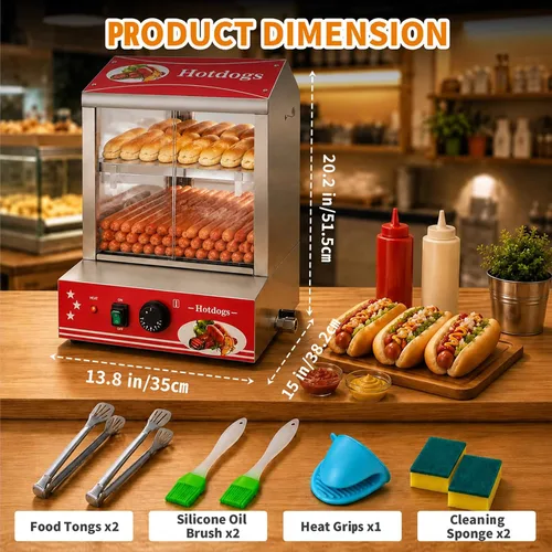 Vista 4 de Hot Dog Steamer Machine, 2-Tier Large Capacity 27L / 29QT