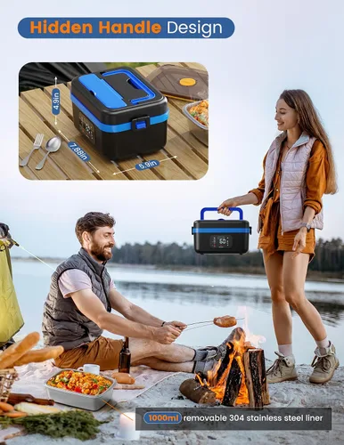 Vista 7 de Luckit Fiambrera eléctrica inalámbrica para adultos, 16000mAh alimentada por batería, calentador de alimentos autocalentable recargable de 1 litro